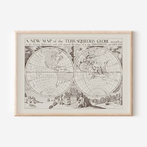 ANTIQUE WORLD MAP, Ancient Map of the World, Antique Home Decor, Antique Map Wall Art
