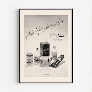 VINTAGE MEN&#39;S GROOMING Poster, Aftershave Ad, Barber Shop Art, Retro Print, Nostalgic, 1950s, Retro Bathroom Decor, Vintage Bathroom Art