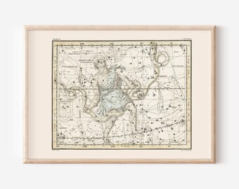 Antique ZODIAC Art Print, OPHIUCHUS and SERPENT, Professional Reproduction, Vintage Star Chart Wall Art Zodiac Map Astrology Map Occult