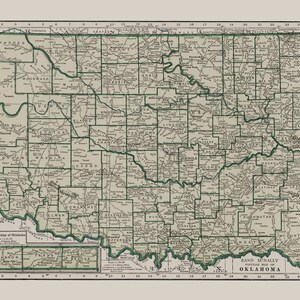 OKLAHOMA MAP PRINT, Vintage Map of Oklahoma, Vintage Map, Oklahoma Wall ...