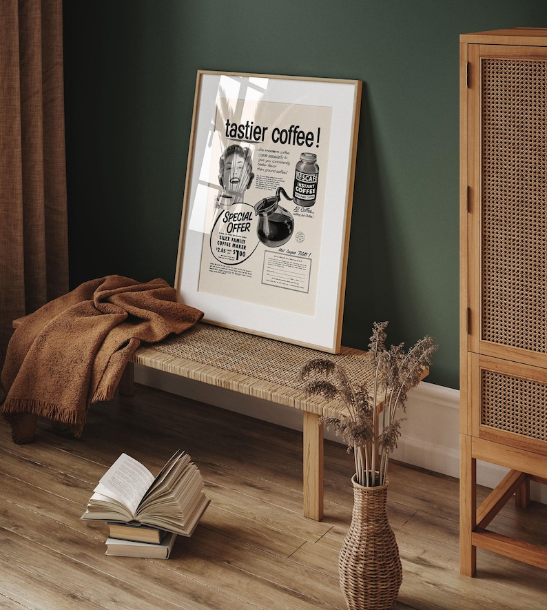 VINTAGE INSTANT COFFEE Ad, Retro Mid-Century Ad, Vintage Kitchen Poster, 1950s, Retro Kitsch Coffee Poster, Mid Century Wall Art image 2