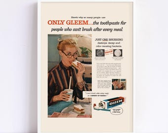 VINTAGE TOOTHPASTE AD, Vintage Bathroom Poster Ad, Vintage Ad, Retro Mid-Century Ad, High Quality Reproduction,