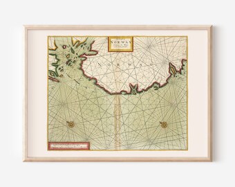 ANTIQUE NORWAY MAP, Vintage Nautical Map, Nautical Map of Norway, Antique Home Decor, Antique Map Wall Art, Seafarer Map, Sailor Map
