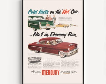VINTAGE CAR AD, Vintage Car Poster, High Quality Reproduction, Vintage Poster, Retro Bar Wall Art, Garage Decor Idea