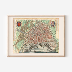 AMSTERDAM KARTE, Antike Karte Druck, Professionelle Reproduktion, Vintage Karte Wandkunst Karte von Amsterdam Reisekunst Altes Amsterdam