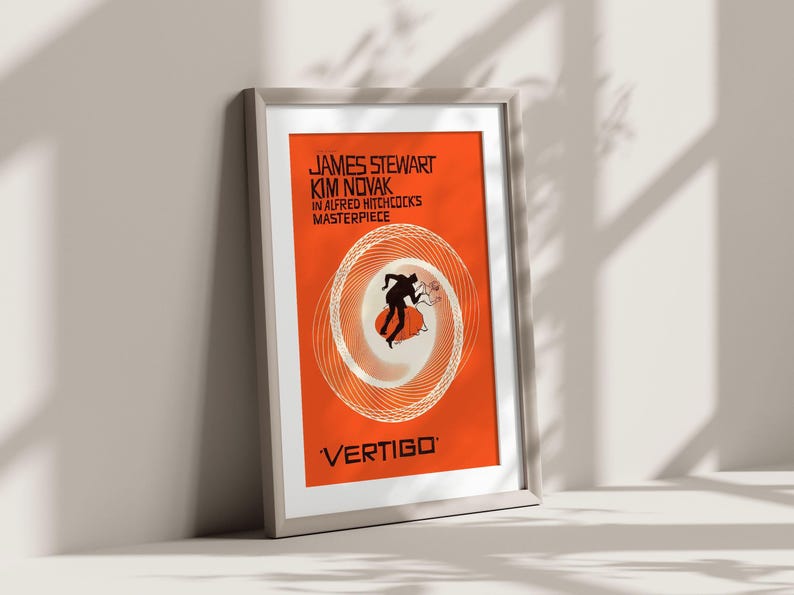 VERTIGO MOVIE POSTER, Alfred Hitchcock Poster, Vintage Vertigo Poster, Cult Movie Poster, Classic Movie Art image 3