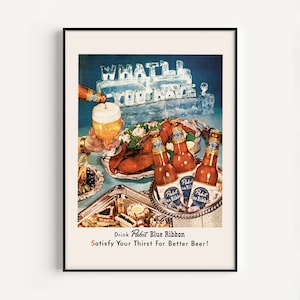 RETRO BEER PRINT, Beer Poster, Retro Print, Nostalgic, 1950s, Party Poster, Bar Wall Art, Bar Decor