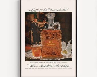 BOURBON WHISKY AD, Vintage Ad Print, 1950s Kentucky Straight Bourbon Whisky Poster, Classic Bar Decor, Mid-Century Poster, Retro Poster