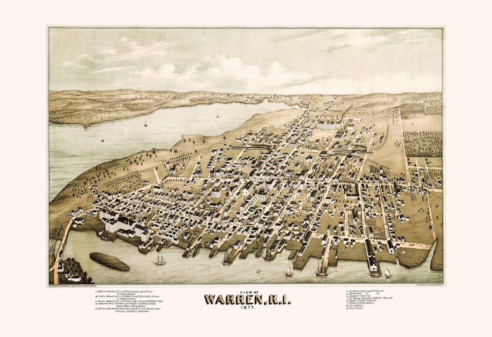 ANTIQUE MAP of WARREN Warren Rhode Island Map Antique Map Etsy
