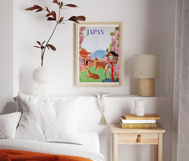 NARA JAPAN PRINT, Vintage Japanese Tourism Poster with Deer Park Scene, Travel Art, Reproduction Giclee image 4