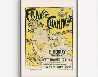 VINTAGE FRENCH ART Print, Belle Epoque Print, 1891, Champagne Poster France, Antique Parisian Art, Bar Cart Wall Decor, Dining Room Art