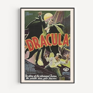 DRACULA MOVIE POSTER, Bela Lugosi Poster, Vintage B-Movie Poster, Halloween, Cult Movie Poster, Classic Movie Art, Retro Sci-Fi Poster image 1