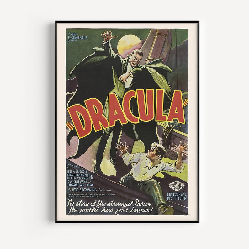 DRACULA MOVIE POSTER, Bela Lugosi Poster, Vintage B-Movie Poster, Halloween, Cult Movie Poster, Classic Movie Art, Retro Sci-Fi Poster image 1