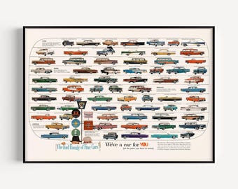 CAR LOVER GIFT, 1950s American Family of Cars Print, Print, Retro Mid-Century Advertisement, Garage Decor, Car Mechanic Gift