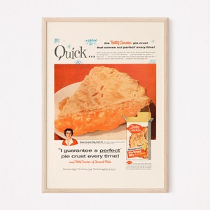 VINTAGE PIE AD, Retro Mid-Century Ad, Pie Crust Ad, Vintage Kitchen Poster Retro Ad Kitsch Poster Kitsch Art Retro 1950s Style Wall Art