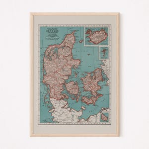DENMARK MAP PRINT, Vintage Map of Denmark, Old Map Print, Vintage Wall Art, Dannish Map, Historical Wall Art
