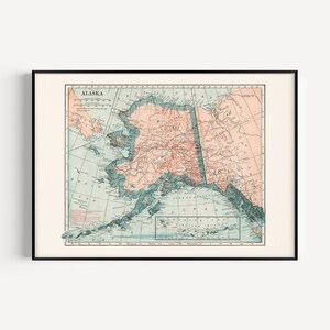 VIEILLE CARTE DE L'ALASKA, art mural carte vintage, art mural carte rétro, cadeau de voyage pour lui, décoration de salle d'étude, affiche de l'Alaska, affiche de la salle de classe, 1921