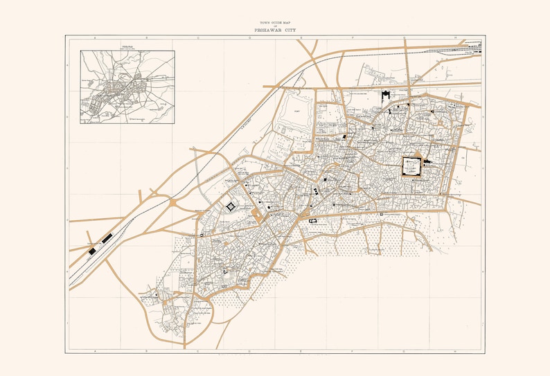 ANCIENT PESHAWAR MAP, Map of Peshawar, Historical Pakistan Map, Antique Map Wall Art, Professional Reproduction image 7