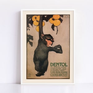 ITALIENISCHER AFFE POSTER, Zahnpasta Werbung, Antikes Affen Poster, Antike Werbung, Einfach Aufhängen, Classica Affen Kunst, Retro Wandkunst, 1914