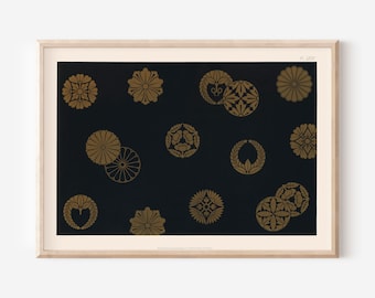 JAPANESE PATTERN ARTWORK, Dark Japandi Print for Office or Living Room, Minimalist and Stylish for Asian Culture and Aesthetic Enthusiasts