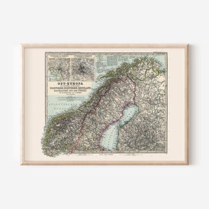 VINTAGE NORVÈGE carte impression art mural antique, carte vintage de la Norvège et de la Russie, carte de la Norvège impression carte antique voyage art Danemark affiche Suède