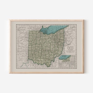 OHIO MAP PRINT, Vintage Map of Ohio State U.S.A., American State Map, Ohio Map, Ohio Vintage Map