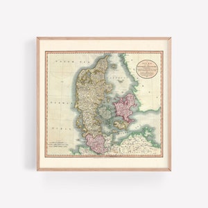 CARTE ANTIQUE du DANEMARK, art mural ancien, carte du Danemark 1799, impression de voyage danoise, carte vintage du Danemark, affiche carrée, reproduction