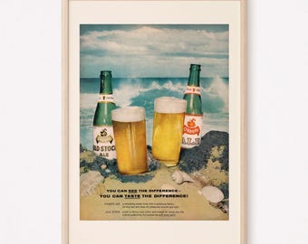 KANADENSISK ÖLAFFISK, öltryck från 1950-talet, vintageölaffisch, strandaffisch, retroreklam från mitten av århundradet