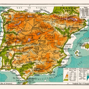 VINTAGE MAP of SPAIN, Vintage Map Spain Wall Art, Vintage Map Reproduction, Retro Spain Map, Spain Map Print, High Quality Reproduction image 7