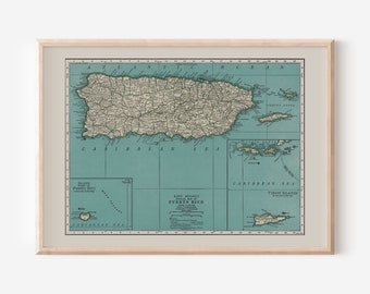 PUERTO RICO MAP, Vintage Map of Puerto Rico, Vintage Map Wall Art, Historical Wall Art