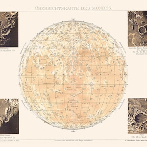 MOON MAP Print, Vintage MOON Print, Professional Reproduction, Antique ...