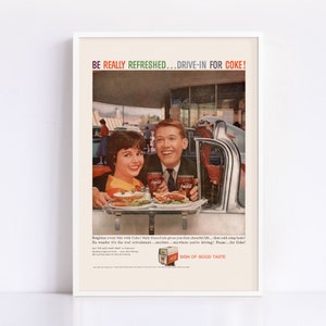 VINTAGE DRIVE-THRU Ad, Retro  Ad, Retro Mid-Century Ad, High Quality Reproduction, Barware Poster 1950s Retro Ad, Cola Drink Poster