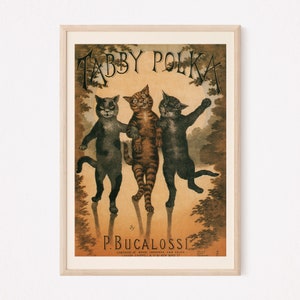 CRAZY CAT POSTER, Tabby Polka Cat Print, Cat Lover Poster, Vet&#39;s Wall Art, Cat Lady Poster, Ribba Size Home Decor, 1910s