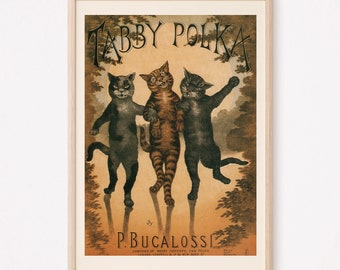 CRAZY CAT POSTER, Tabby Polka Cat Print, Cat Lover Poster, Vet's Wall Art, Cat Lady Poster, Ribba Size Home Decor, 1910s
