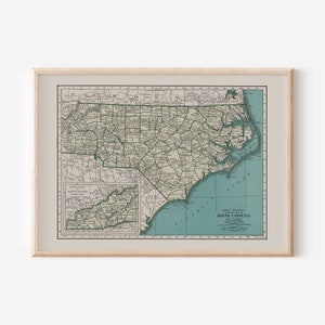 NORTH CAROLINA KARTE, Vintage Karte von North Carolina, North Carolina Wandkunst, Vintage Poster, Reisekarte, North Carolina Poster