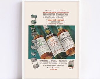 Anuncio de whiskies antiguos, anuncio de whisky retro, anuncio de whisky escocés, reproducción de alta calidad, anuncio retro de los años 50