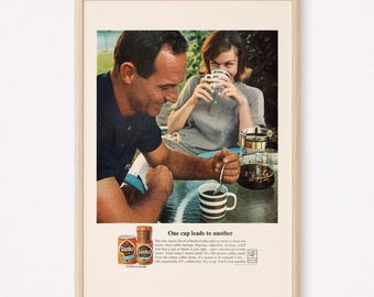 VINTAGE COFFEE ART, Classic Coffee Ad, Mid-Century Poster Retro Kitchen Ad Retro Office Wall Art Coffee Machine Poster Coffee Lounge Art