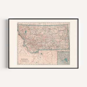 OLD MONTANA MAP, Vintage Map of Montana State, Retro Map Wall Art, Geography Classroom Poster, Gifts for Him, Office Decor, 1921