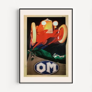 ITALIAN CAR AD, Art Deco Poster, Professional Reproduction, Officine Meccaniche Roadster, by Marcello Nizzoli