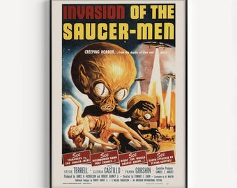 Póster de la película INVASIÓN DE LOS HOMBRES DEL PLATILLO, póster de película B, póster de película de culto retro, póster de película clásica, póster de película de ciencia ficción extraterrestre