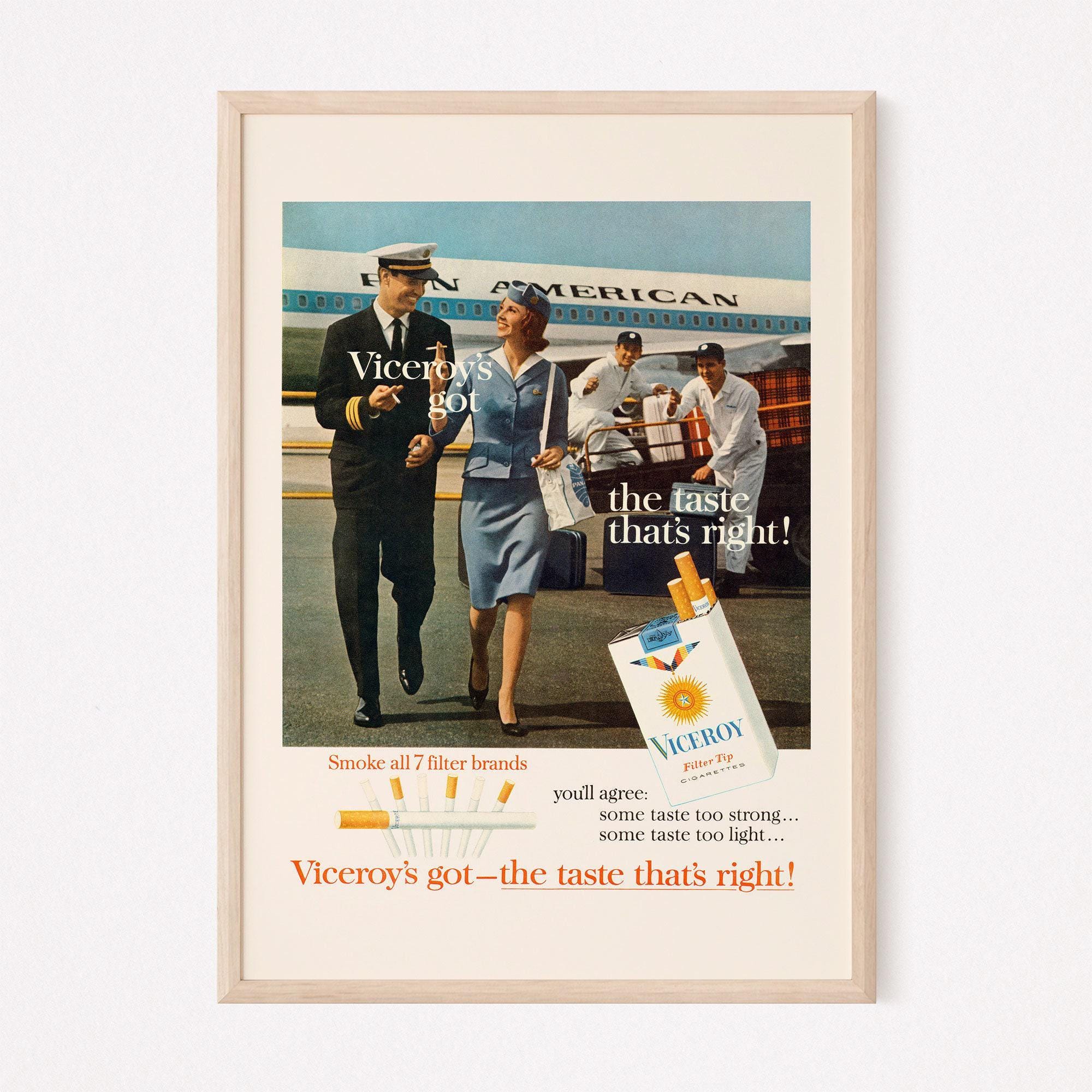 CLASSIC CIGARETTE AD, Retro Smoking Ad, Pilot Smoking Ad, Flight Attendant  Poster, Air Stewardess Print, Mid-century Poster Bar Poster Ad