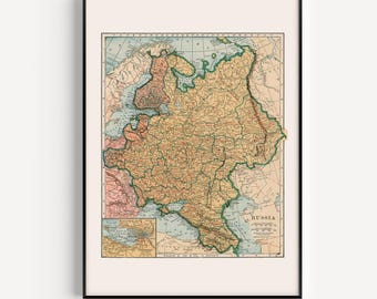 Oude kaart van Rusland, vintage kaart van Rusland, retro kaartkunst, Russisch cadeau, poster voor in de klas, aardrijkskundige print, Russische decoratie, jaren 1920