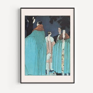 FANCY PARTY POSTER, Art Deco Print, Vintage Fashion Illustration, Jean Patou, 1926, Night Fashion, High Class Fashion, Feminine Decor image 1