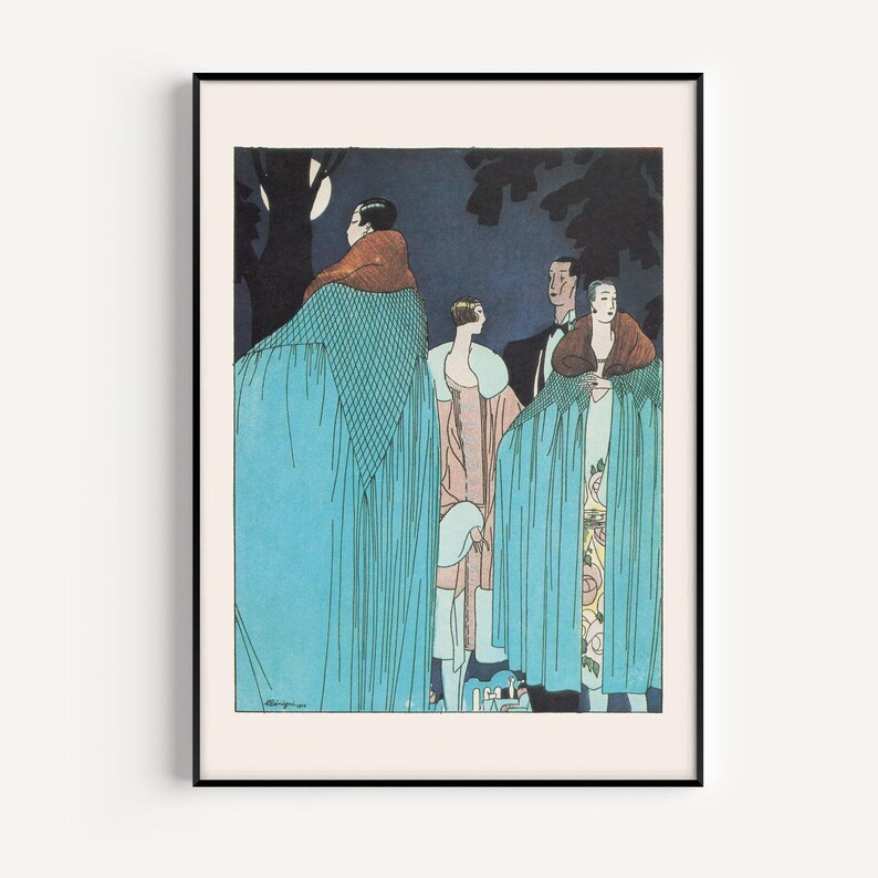 FANCY PARTY POSTER, Art Deco Print, Vintage Fashion Illustration, Jean Patou, 1926, Night Fashion, High Class Fashion, Feminine Decor image 1