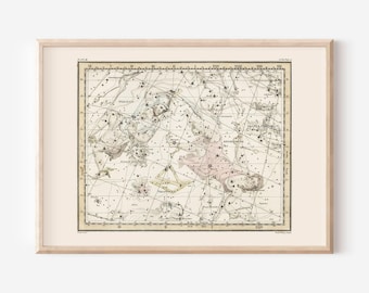 Antiker Sternzeichen Druck, ANTIQUE Sternenkarte Druck, Sternzeichen Geschenk, Konstellation Wandkunst Zodiac Map Astrologie Karte Himmlische Karte