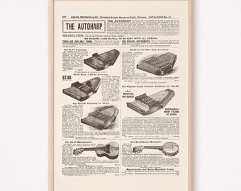 ANTIQUE AUTOHARP AD, Vintage Musical Instrument Ad, Antique Advertising, Antique Ephemera, Old Fashioned Design, Antique Wall Art