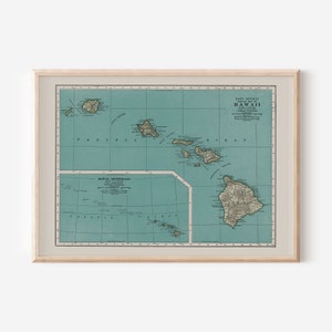IMPRESSION DE CARTE D'HAWA, carte vintage d'Hawaï, carte des îles Hawaï, reproduction de haute qualité, carte vintage d'Hawaï