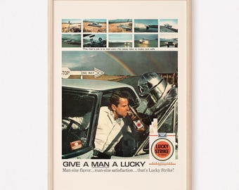 DANGEROUS JOB POSTER, Car Tester Poster, Vintage Cigarettes Ad, Mid-Century Poster, Retro Bar Poster, 50s