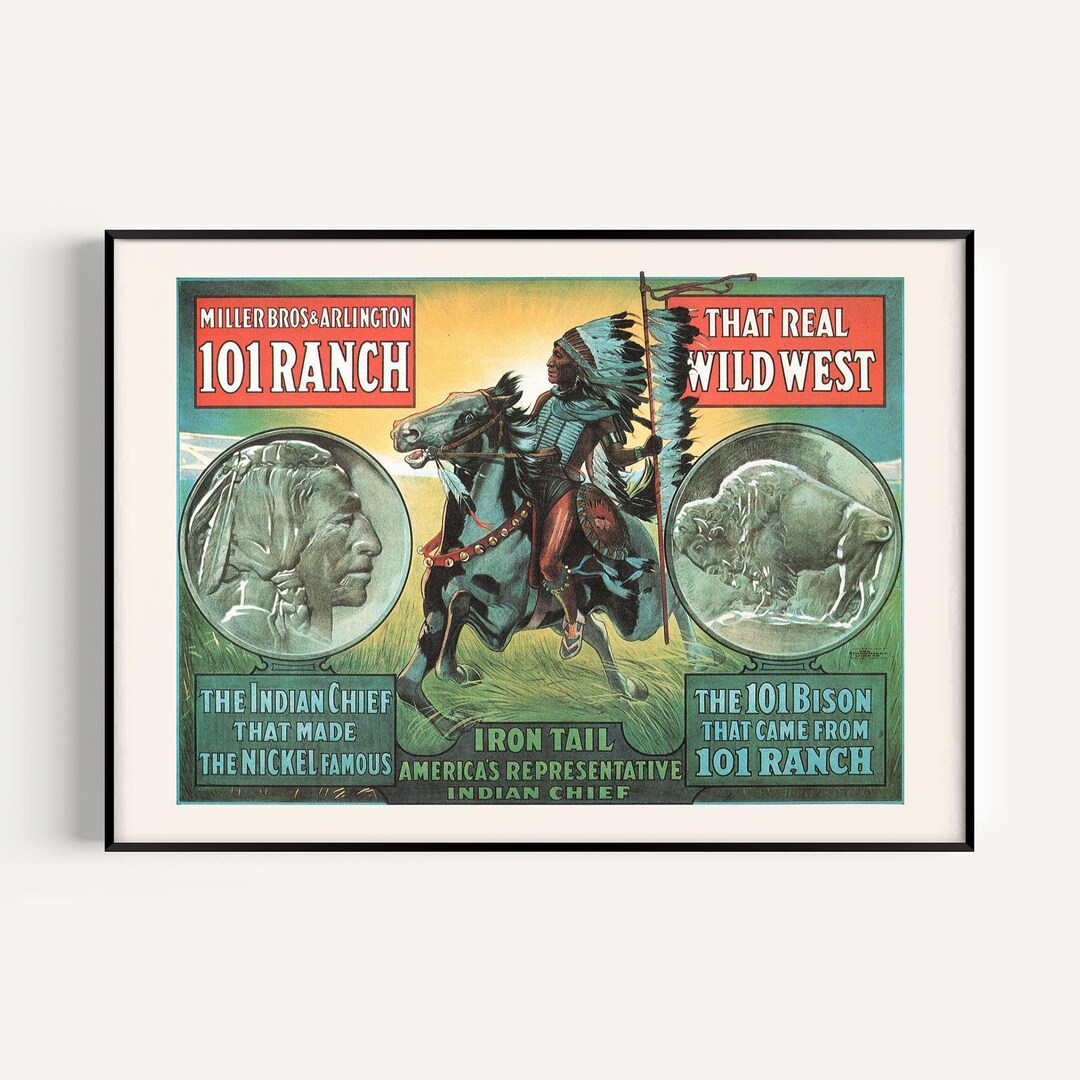 WILD WEST POSTER, Iron Tail Nickel, Buffalo Bill Print, 1913 ...