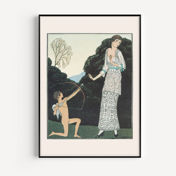 ART DECO PRINT, Vintage Fashion Illustration, Doeuillet Dress, Andre Marty, 1913, Feminine Decor, Luxury Fashion Print, Cupid Poster